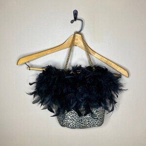 Whimsical Animal Print Feather Beaded Purse - An Eclectic Fashionista's Bag